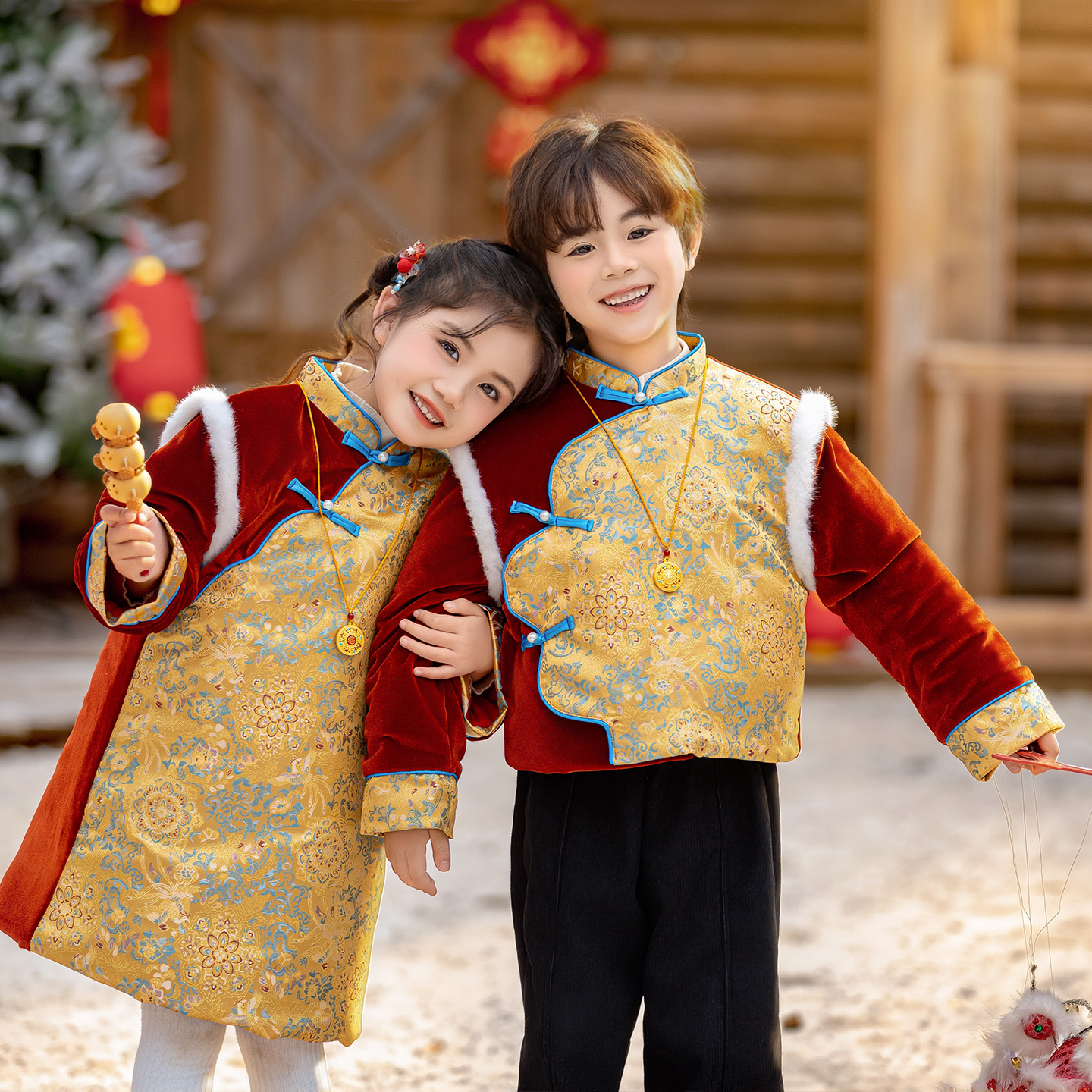 元旦儿童演出服拜年服女童幼儿园舞蹈服男童加厚新年喜庆表演服装