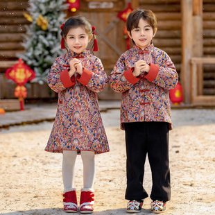 冬季新款过年喜庆合唱演出服中国风夹棉加厚唐装儿童新中式拜年服