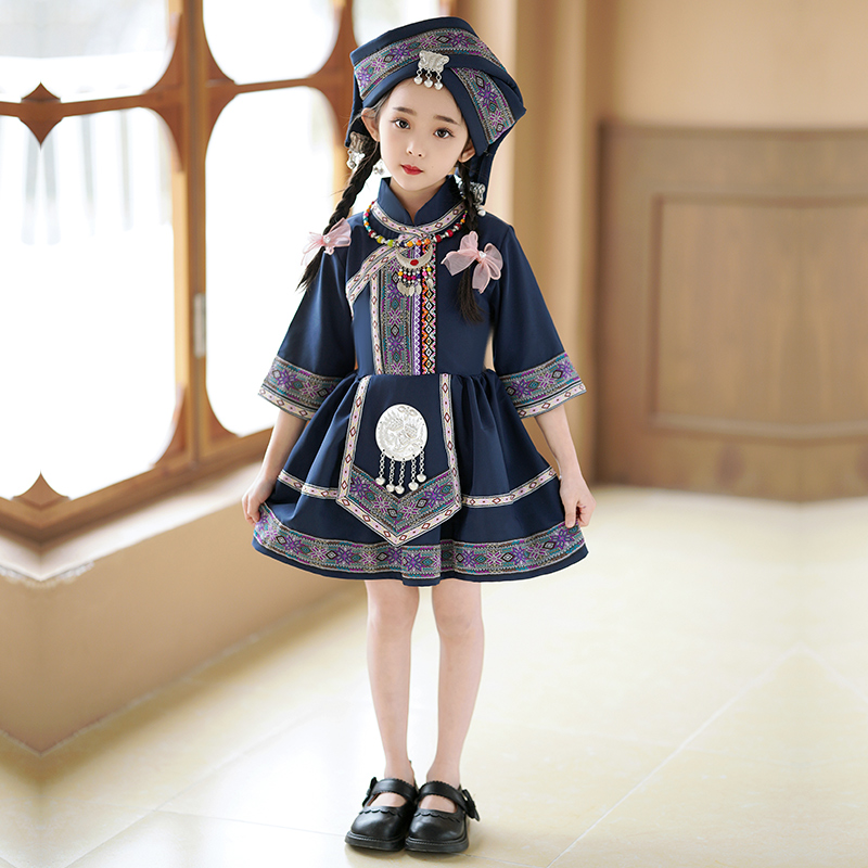三月三少数民族服装儿童广西壮族苗族侗族哈尼族女童演出服服饰