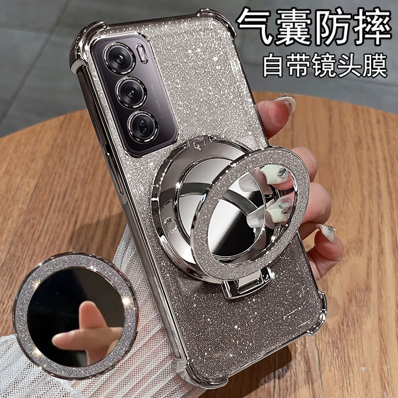 适用opporeno12手机壳reno12pro保护5G硅胶套oppo全包镜头膜PJV110防摔PJW透明opporeon女125g带镜子0pp0新款