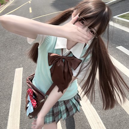 【御茶家-巧心薄荷】绿色JK格裙制服套装 狗短百褶裙子春夏学院风