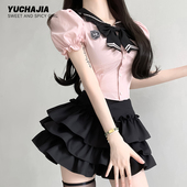 御茶家多巴胺春夏辣妹jk套装 原创制服学院纯欲高腰蛋糕蓬蓬粉短裙