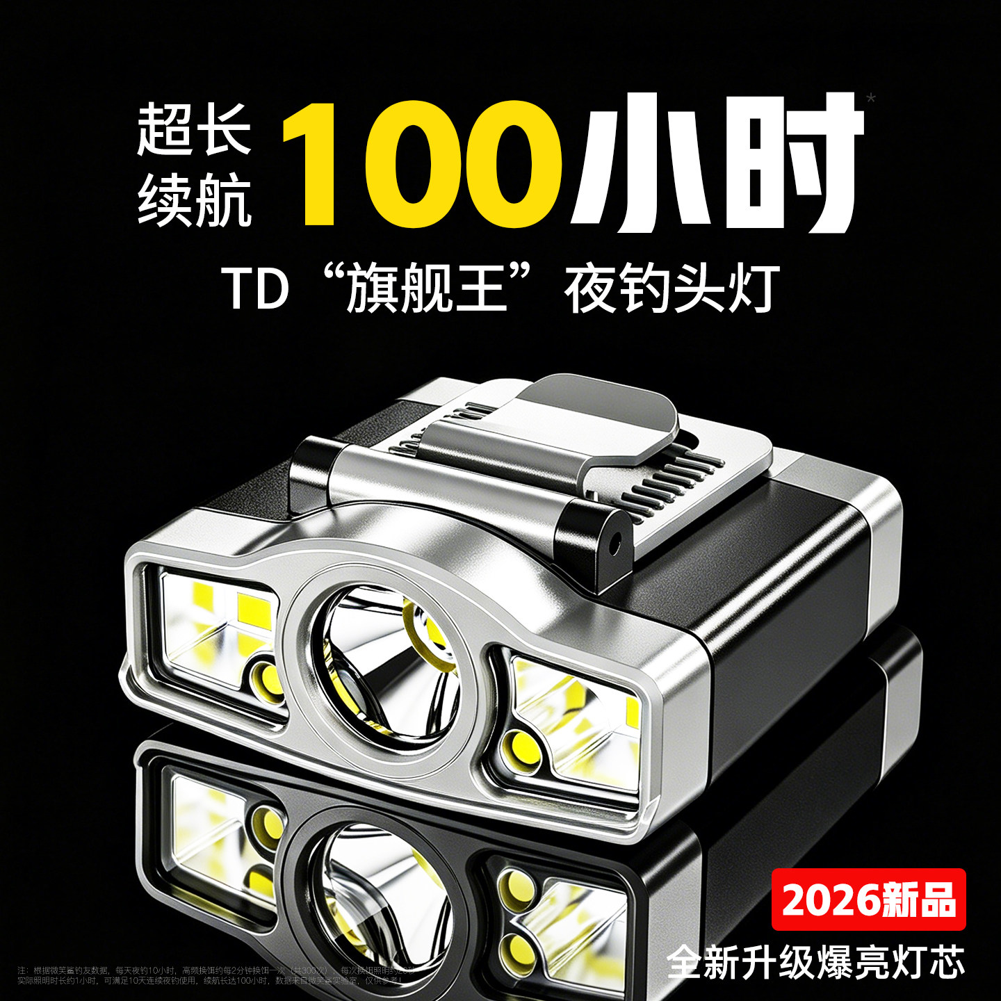 夜钓感应头灯超长续航100小时2026新款超亮钓鱼专用帽夹灯强光款