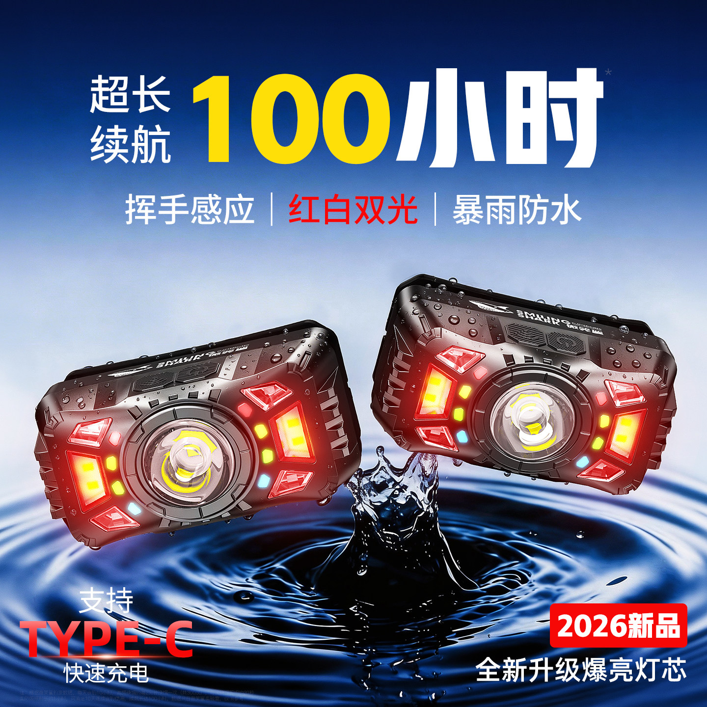 头灯超长续航100小时2026新款强光超亮户外登山夜钓鱼专用照明灯