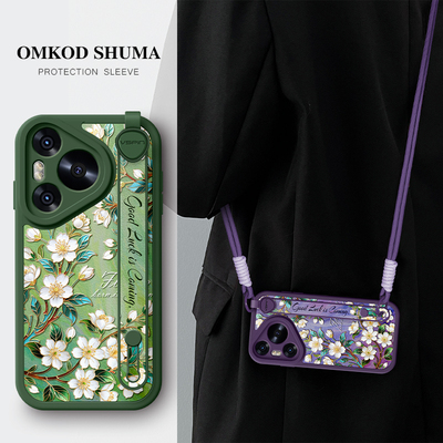 美赞仕珐琅茉莉花适用华为Pura70手机壳新款p80腕带p60支架pro斜挎p50可背p40挂绳p30女p防摔Ultra保护套简约