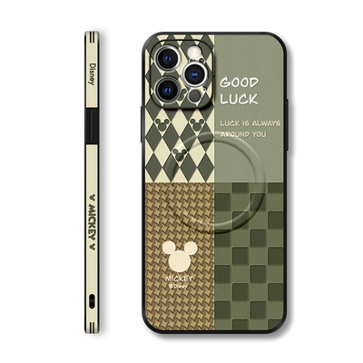 美赞仕迪士尼适用苹果16手机壳15promax新款magsafe磁吸iPhone菱格14防摔13全包11保护套pro女xr皮纹max米奇8