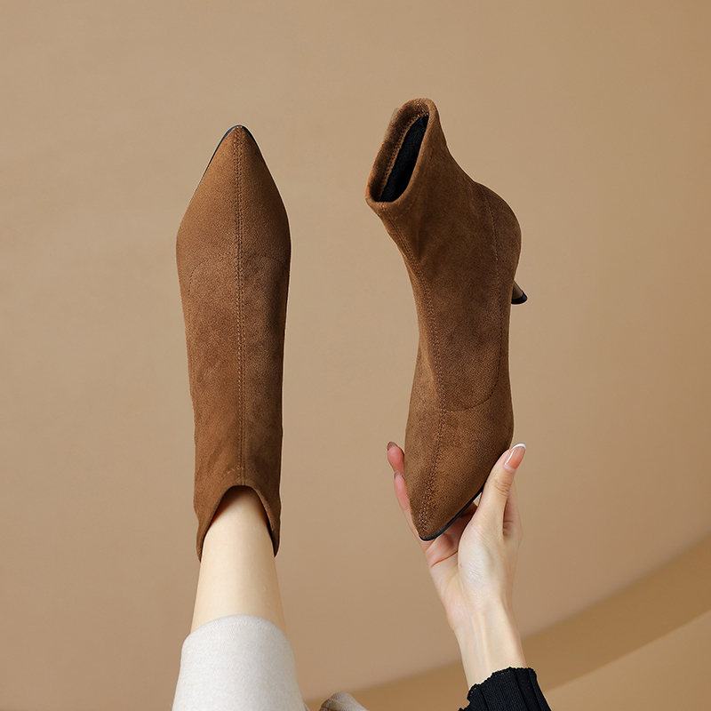 尖头细跟短靴女2025新款