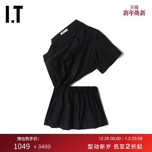 ACT 时尚 NO.1女装 露肩上衣新品 不对称拼接露腰上衣ST203XK 短款
