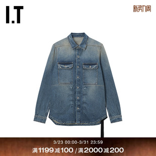 新款 衬衫 牛仔长袖 率性街头水洗翻领上衣4755DWMQ DRKSHDW男装