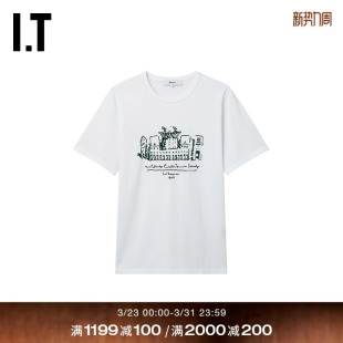 复古文艺风建筑图案刺绣半袖 T恤新款 圆领短袖 A001MQ PALMES男装