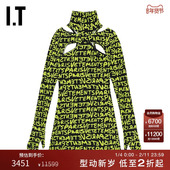 修身 VETEMENTS女装 高领连衣裙带手套满印挖剪短裙DR500YXM