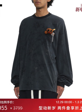 IT doublet男装做旧长袖T恤新款帅气潮趣玩偶装饰圆领上衣CS402MP