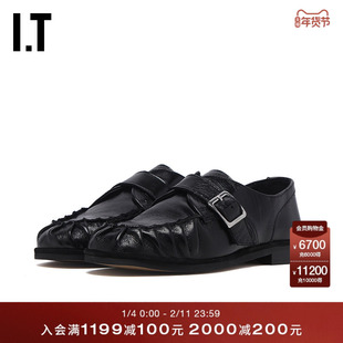 IT ALOHAS女款乐福鞋皮鞋新款时尚通勤扣带装饰平底鞋0095001Q