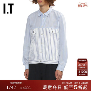 IT CDG COMME des GARCONS HOMME DEUX男装条纹拼接长袖工装衬衫