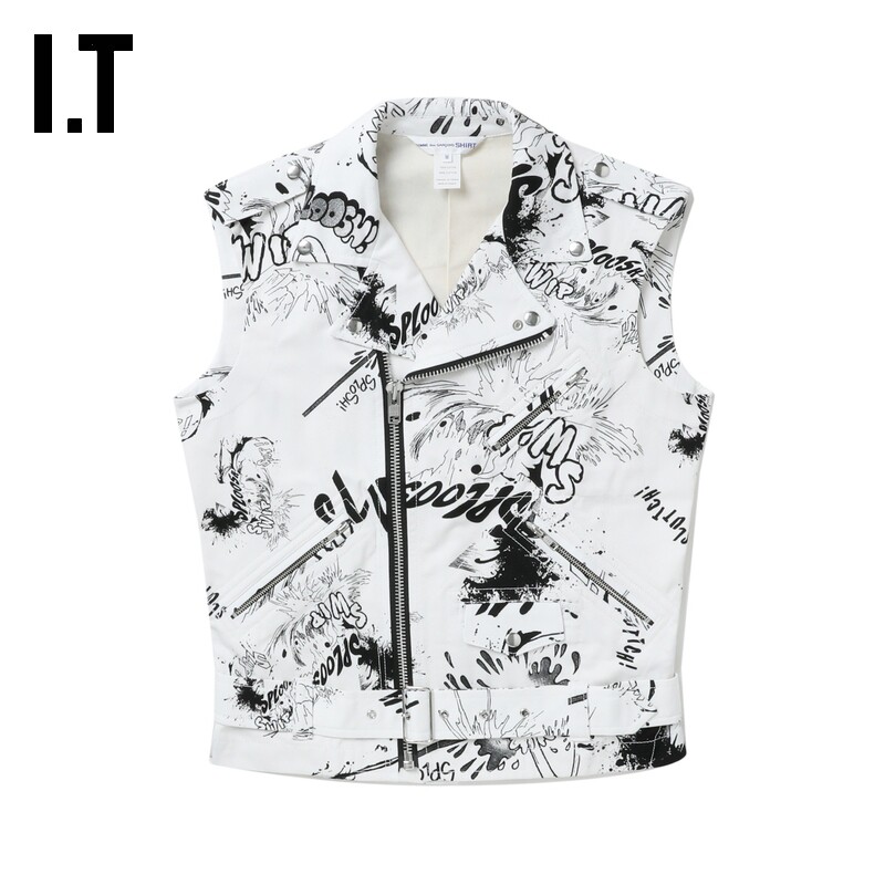 IT CDG COMME des GARCONS SHIRT男装满幅图案装饰机车马甲J107MI
