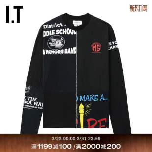 T恤新款 长袖 SERRE男装 欧美街潮印花拼接上衣MTT069MO MARINE