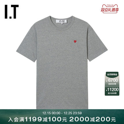 IT CDG PLAY COMME des GARCONS川久保玲情侣爱心logo缝饰短袖T恤