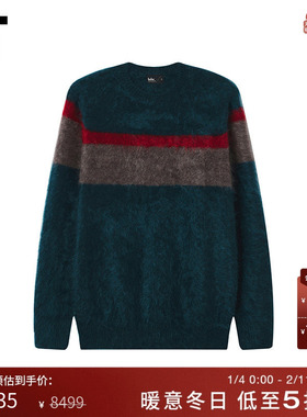 IT kolor男装山羊绒针织衫新款复古时尚圆领拼色毛绒毛衣N08311MP