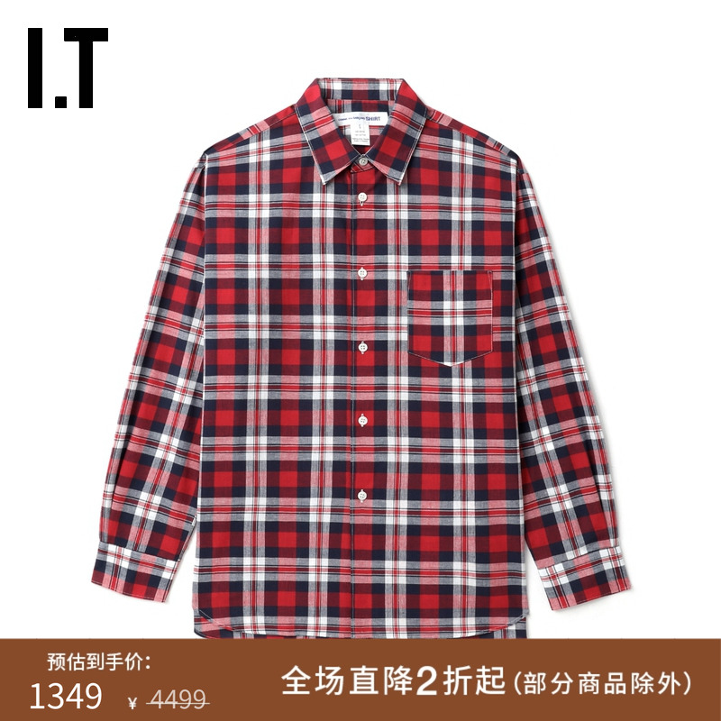 IT长袖格纹衬衫复古学院派衬衣