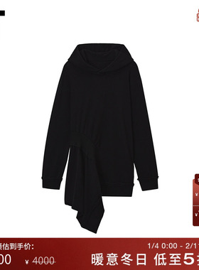 IT Y's女装不对称设计连帽卫衣新款时髦日系纯色连帽衫上衣23066X