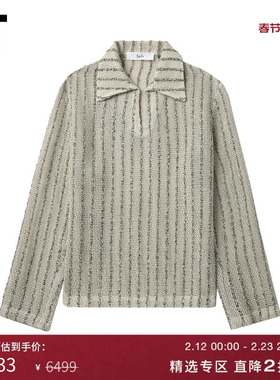 IT SEFR男装翻领长袖上衣新款复古随性镂空编织条纹上衣MARQUIMO