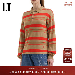 IT JW Anderson女装polo领条纹针织衫新款时尚亮眼薄毛衣KW1450XQ