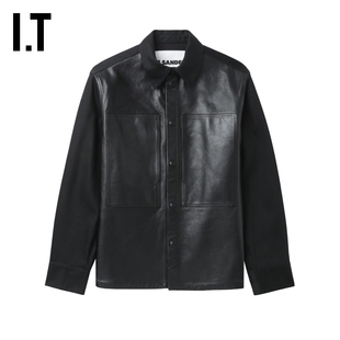 宽松翻领夹克新款 SANDER男装 摩登型男皮革拼接外套0245MN JIL
