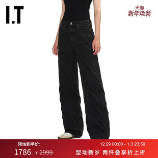 bone女装 宽松牛仔长裤 新款 RJ2525AP 立体菱格纹理直筒裤 rag