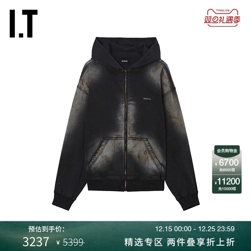 ITWe11Done做旧连帽拉链卫衣