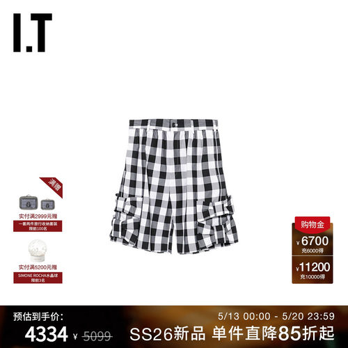 IT格纹短裤阔腿裤复古日系中裤