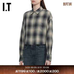 rag 新款 格纹衬衫 复古通勤合身格子短衬衣RA7S25XQ bone女装