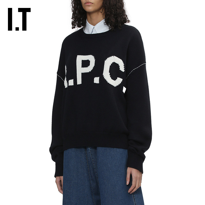 IT A.P.C.女装宽松圆领针织衫新款时尚个性logo拼色毛衣WOA009XQ