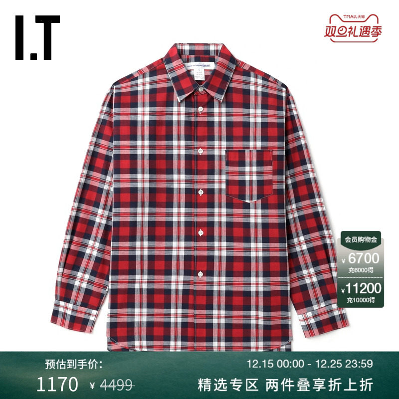 IT长袖格纹衬衫复古学院派衬衣