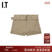 MSGM女装 简约时尚 纯色短裤 休闲裤 新款 配腰带直筒裤 B03106AO