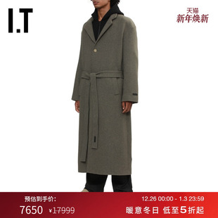 廓形羊毛呢大衣新款 GOD男装 潮酷型男饰腰带呢子长外套 FEAR