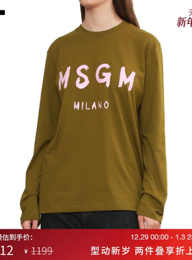 IT MSGM女装圆领长袖T恤新款轻松休闲logo印花宽松上衣M11798AP