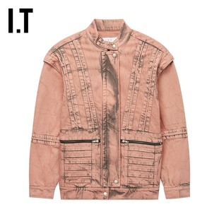 IT IRO女装小立领牛仔夹克新款复古时髦水洗做旧褪色外套ODILXXXM