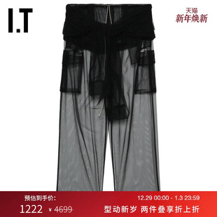 ACT 时髦新潮叠层系结直筒裤 NO.1女装 新款 2418X 薄纱透视阔腿裤