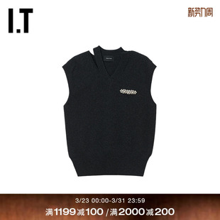 宽松V领针织马甲新款 Rocha女装 复古文艺风毛背心外搭 Simone