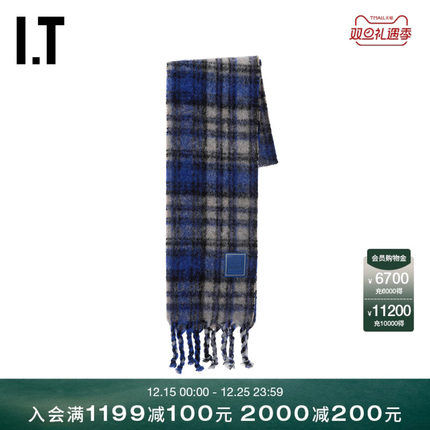 IT ADER error女款格纹毛呢围巾新款复古质感流苏围脖01FW25XP