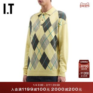 IT JW Anderson男装polo领针织衫新款复古文艺风菱格纹羊毛衫毛衣