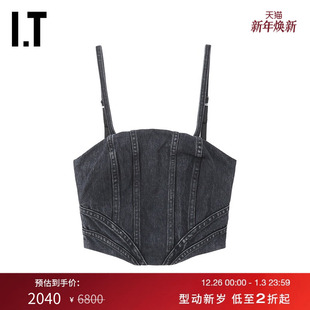 辣妹合身露脐吊带衫 时尚 牛仔吊带上衣新款 WDF007XM AMIRI女装