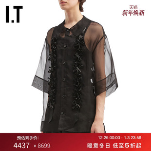 Simone 新款 Rocha男装 衬衫 透视网纱薄上衣538360MP 薄纱短袖
