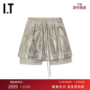 时尚 半身裙短裙新款 酷感金属感效果A字裙2E7321XP DRKSHDW女装