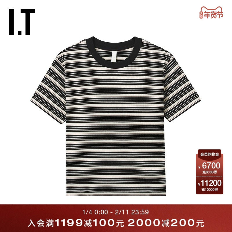 IT WITTH LOVE女装圆领条纹短袖T恤新款青春活力合身上衣1018AUO,女装/女士精品,T恤,淘宝优惠券,粉丝福利购,淘宝优惠卷