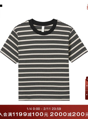 IT WITTH LOVE女装圆领条纹短袖T恤新款青春活力合身上衣1018AUO