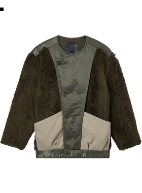 IT R13女装宽松长毛绒夹克新款时髦潮酷材质拼接休闲外套WR3641XO