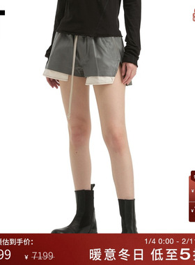 IT Rick Owens女装合身皮裤短裤新款甜酷时髦拼接休闲裤0316BYXP