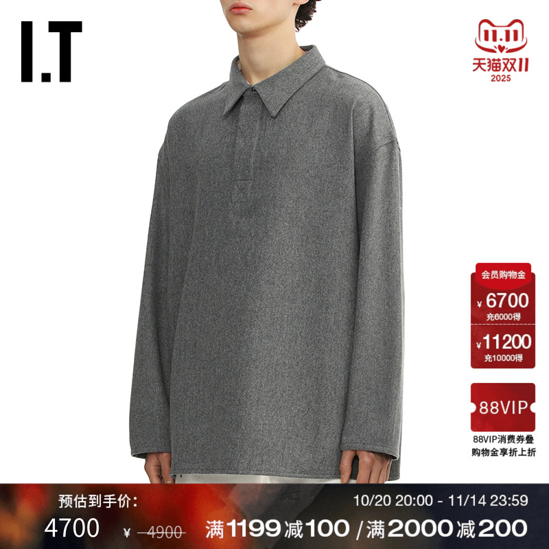 ITAMI长袖羊毛呢polo衫简约气质