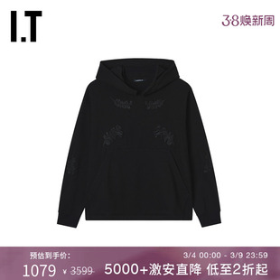 IT almostblack男装连帽卫衣新款时尚质感布贴拼接连帽衫AWCS01MP